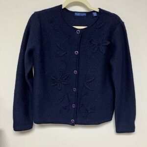 Karen Scott Women's Dark Blue Cardigan with Floral Design